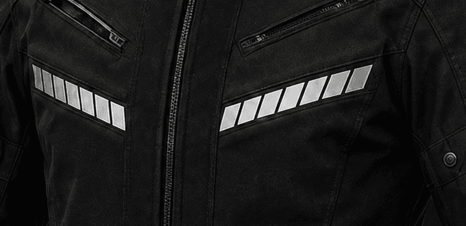 RAVN jacket angled segmented reflective chest panels